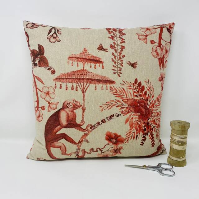 Red Monkey Cushion Cover Tropical Safari Print, Jungle Home Decor - image 1