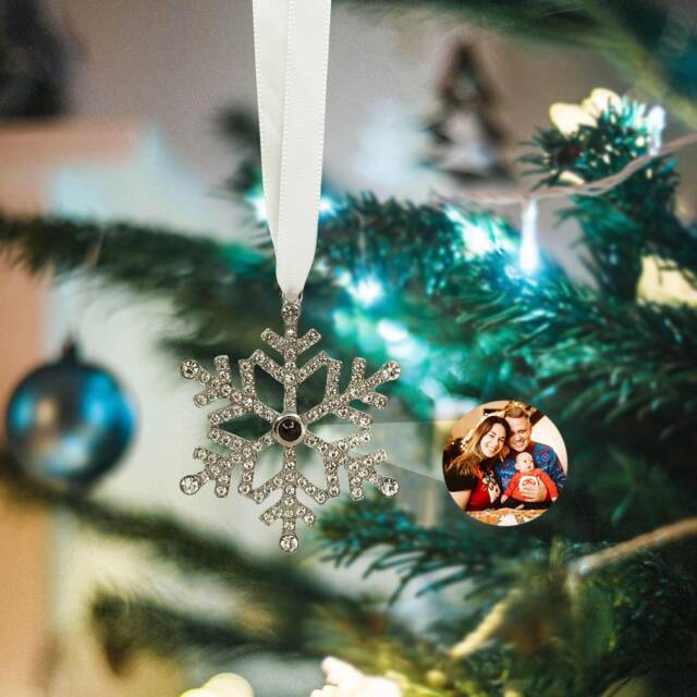 Christmas Photo Ornament, Personalised Projection Memorial Family Snowflake Bauble, Holiday Gift - image 1