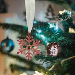 Christmas Photo Ornament, Personalised Projection Memorial Family Snowflake Bauble, Holiday Gift - thumbnail 3