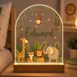 Personalised Night Light, Jungle Animals, New Baby, 1st Birthday, Christening Gift, Nursery Light - thumbnail 1