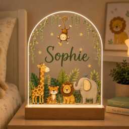 Personalised Night Light, Jungle Animals, New Baby, 1st Birthday, Christening Gift, Nursery Light - thumbnail 3