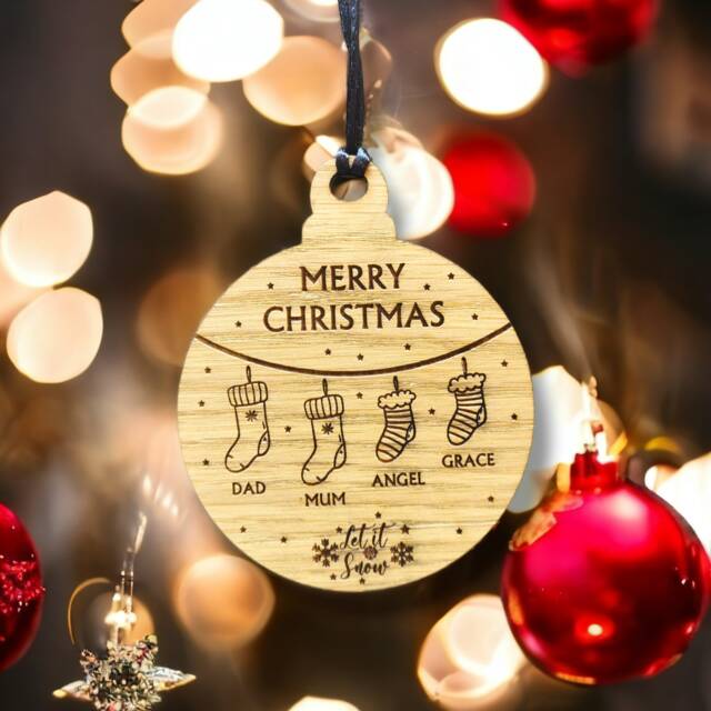 Personalised Family Christmas Ornament, Hanging Stockings, Custom Bauble, Gift Decor, First Decoration, Names, 2023 - image 1