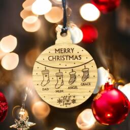 Personalised Family Christmas Ornament, Hanging Stockings, Custom Bauble, Gift Decor, First Decoration, Names, 2023 - thumbnail 1
