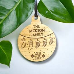 Personalised Family Christmas Ornament, Hanging Stockings, Custom Bauble, Gift Decor, First Decoration, Names, 2023 - thumbnail 2