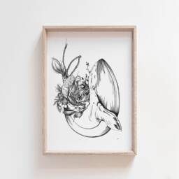 The Journey Of Creation - Whale - Life Ink Illustration Wall Art Giclee Print - thumbnail 1