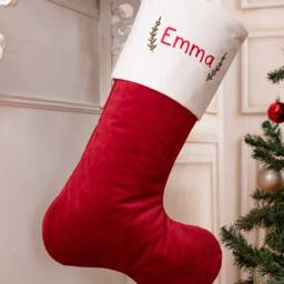 Velvet Christmas Stockings With Holly Branch Personalization, Family Christmas Stockings, Velvet - thumbnail 3