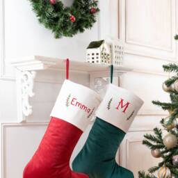 Velvet Christmas Stockings With Holly Branch Personalization, Family Christmas Stockings, Velvet - thumbnail 2