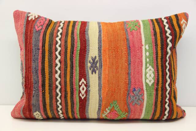 Handmade Turkish Kilim Pillow Cover, Wool & Cotton, 16x24 - image 1