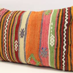Handmade Turkish Kilim Pillow Cover, Wool & Cotton, 16x24 - thumbnail 3