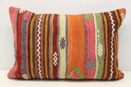 Handmade Turkish Kilim Pillow Cover, Wool & Cotton, 16x24 - thumbnail 1
