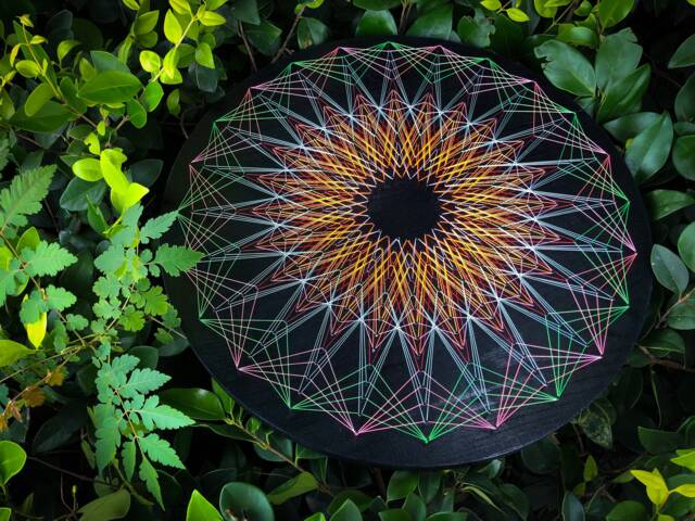 Uv String Art Psychedelic Mandala , 50x50cm/19.7 Inches, Handmade 3D Wall Art, Black Light, Home Decor, Wall Hanging, Yoga Art, Thread &nails - image 1