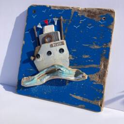 Driftwood Fishing Boat Art Nautical Coastal Decor - thumbnail 2