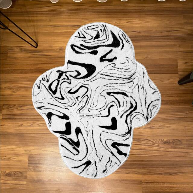 Flow Black & White Rug Geometric Accent Carpet, 75x80 cm - image 1
