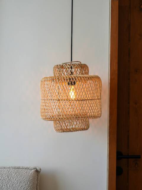 Rattan Lamp Shade - Woven - Handmade Interesting Shades Pretty Decor Boho Home - image 1