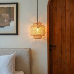 Rattan Lamp Shade - Woven - Handmade Interesting Shades Pretty Decor Boho Home - thumbnail 2