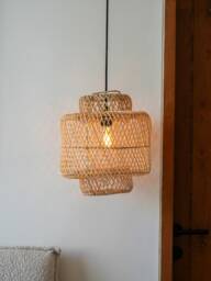 Rattan Lamp Shade - Woven - Handmade Interesting Shades Pretty Decor Boho Home - thumbnail 1