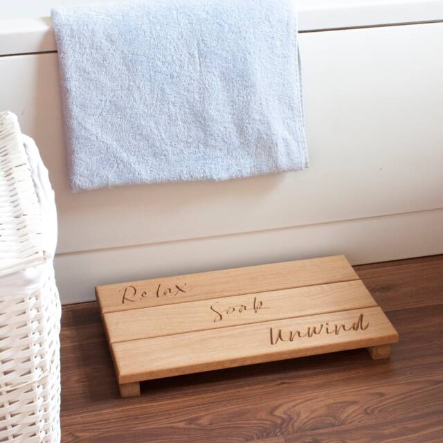 Peak Heritage?? Personalised Engraved Solid Oak Duck Board Bath Mat Shower Wooden - image 1