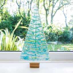 xl Fused Glass Christmas Tree Blue Green 32cm - 12 1/2 - thumbnail 3