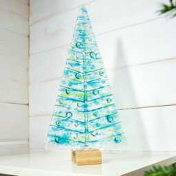 xl Fused Glass Christmas Tree Blue Green 32cm - 12 1/2 - thumbnail 1