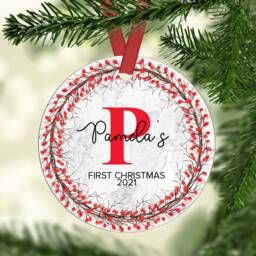 Personalised Initial Christmas Ornament Floral Wreath Bauble - thumbnail 2