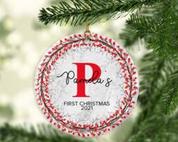 Personalised Initial Christmas Ornament Floral Wreath Bauble