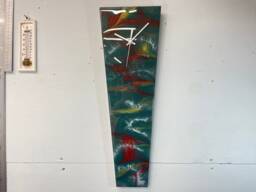 Narrow Dark Green Gold & Maroon Abstract Resin Wall Clock, Long Modern Unusual Home Decor