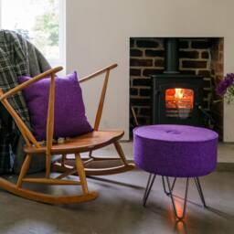 Harris Tweed Thistle Footstool With Button & Steel Hairpin Legs - thumbnail 3
