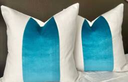 Classic Turquoise With Oatmeal Linen Pillow Cover