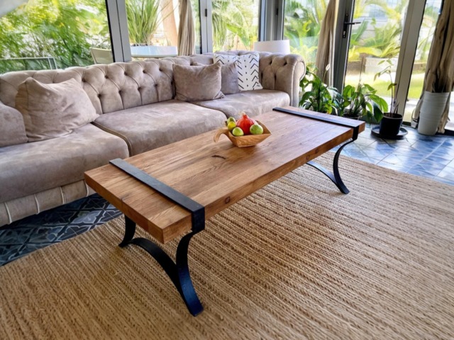 Reclaimed Wood Coffee Table Rustic Furniture With Metal Legs - image 1