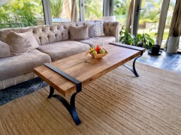 Reclaimed Wood Coffee Table Rustic Furniture With Metal Legs - thumbnail 1