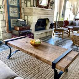Reclaimed Wood Coffee Table Rustic Furniture With Metal Legs - thumbnail 4