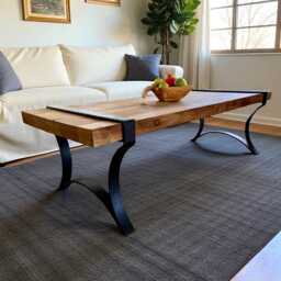 Reclaimed Wood Coffee Table Rustic Furniture With Metal Legs - thumbnail 2