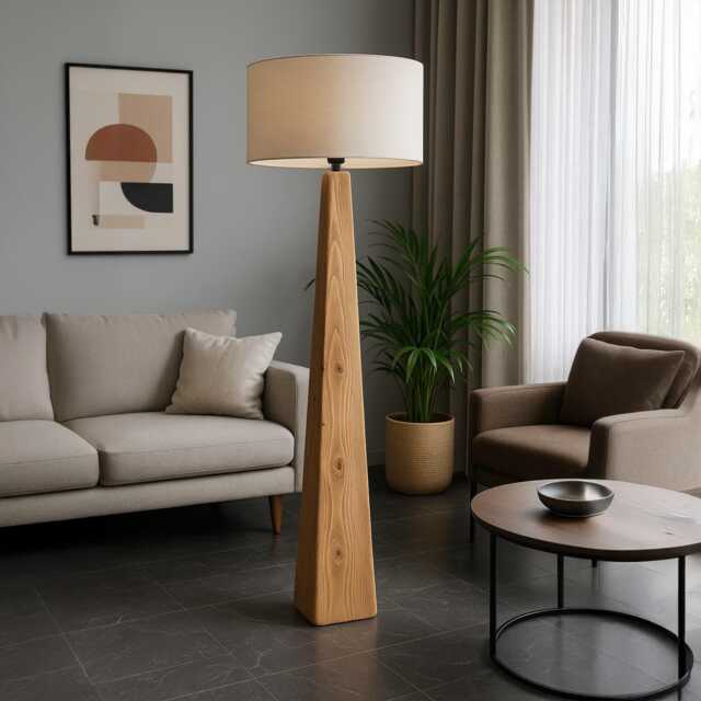 Recycled Solid Wood Floor Lamp - Scandinavian Design Lighting Handmade in France - image 1