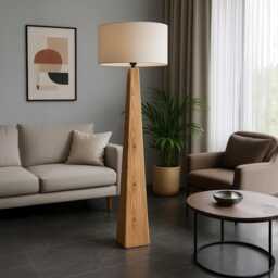 Recycled Solid Wood Floor Lamp - Scandinavian Design Lighting Handmade in France - thumbnail 1