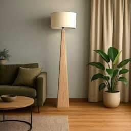 Recycled Solid Wood Floor Lamp - Scandinavian Design Lighting Handmade in France - thumbnail 2