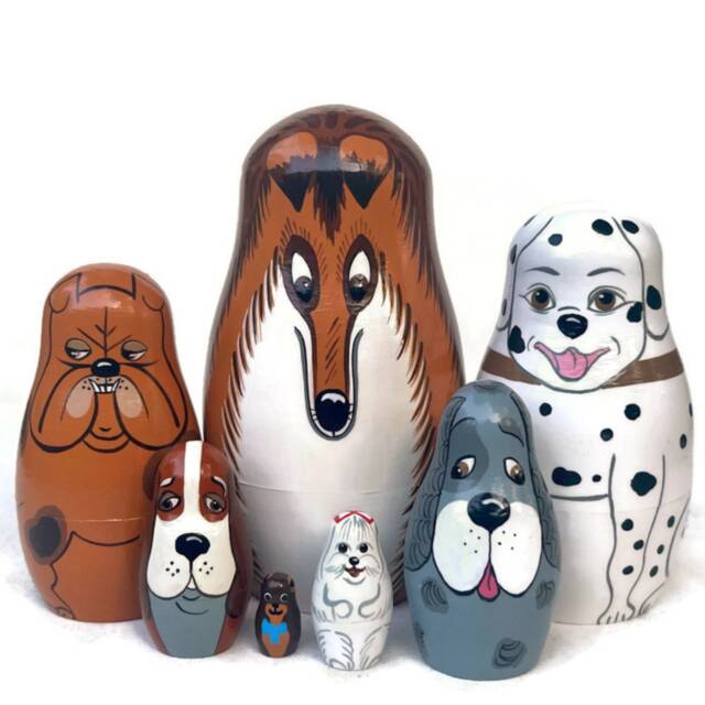 Handmade Wooden Nesting Dolls Dog Theme, Montessori Toy - 7-Piece - image 1