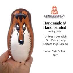 Handmade Wooden Nesting Dolls Dog Theme, Montessori Toy - 7-Piece - thumbnail 2