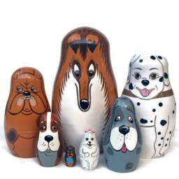Handmade Wooden Nesting Dolls Dog Theme, Montessori Toy - 7-Piece - thumbnail 1