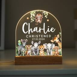 Personalised Led Christened Animal Lamp, Gifts, Safari Animals Night Light, Baptised Dedicated Nursery Table Light - thumbnail 3