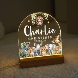 Personalised Led Christened Animal Lamp, Gifts, Safari Animals Night Light, Baptised Dedicated Nursery Table Light - thumbnail 2
