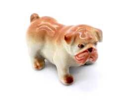 Miniature Ceramic Dog Bulldog Standing Animal Little Brown Orange Figurine Tiny Statue Small Decoration Collectible Hand Painted Figure Deco - thumbnail 1