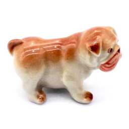 Miniature Ceramic Dog Bulldog Standing Animal Little Brown Orange Figurine Tiny Statue Small Decoration Collectible Hand Painted Figure Deco - thumbnail 2