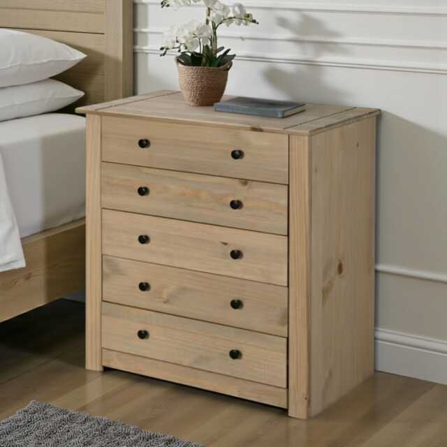 Solid Pine Wood Storage4/5 Drawer Chest Of Drawers, Waxed Oak Finish - image 1