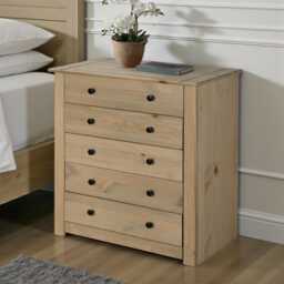 Solid Pine Wood Storage4/5 Drawer Chest Of Drawers, Waxed Oak Finish - thumbnail 1