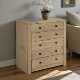 Solid Pine Wood Storage4/5 Drawer Chest Of Drawers, Waxed Oak Finish - thumbnail 3