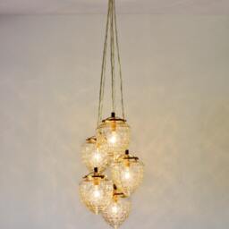 Acorn Globe Cluster Chandelier, Clustered Hanging Pendants Lighting Fixture, 5 Clear Textured Glass Globes, Brass Fittings, Free Shipping - thumbnail 2