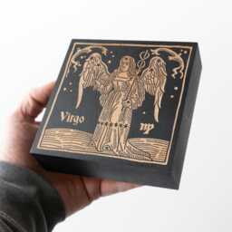 Virgo Zodiac Engraved Birch Wood Panel - Block Print Style Wall Art, Astrology Sign Illustration, Astrological Decor Gift - thumbnail 3