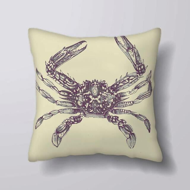Vintage Picture Crab Seaside Sea - Cushion Cover Case Or Stuffed With Insert - image 1