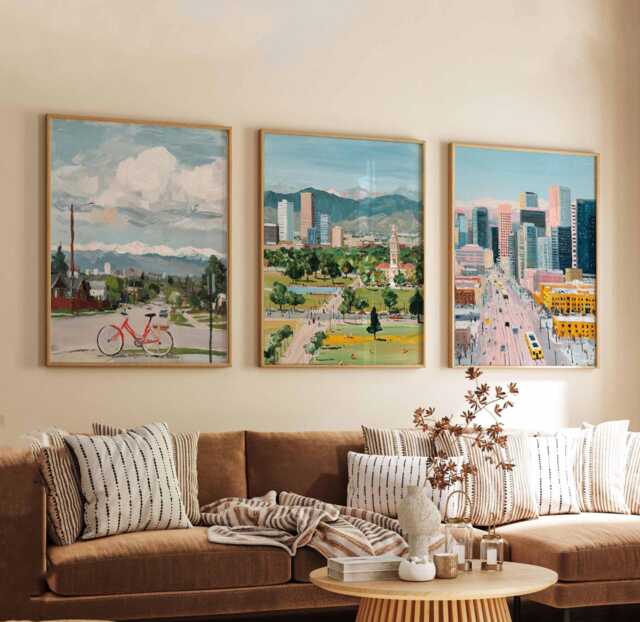 Set Of 3 Denver Posters, Colorado Wall Art Prints, Travel Poster Set, City Skyline Mountain View - image 1