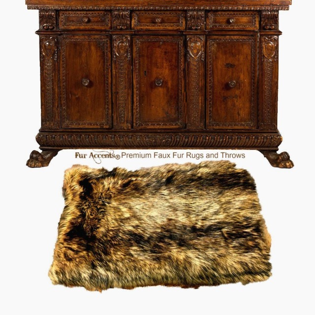 Plush Faux Fur Area Rug - Golden Brown Wolf, Rectangle Throw - image 1